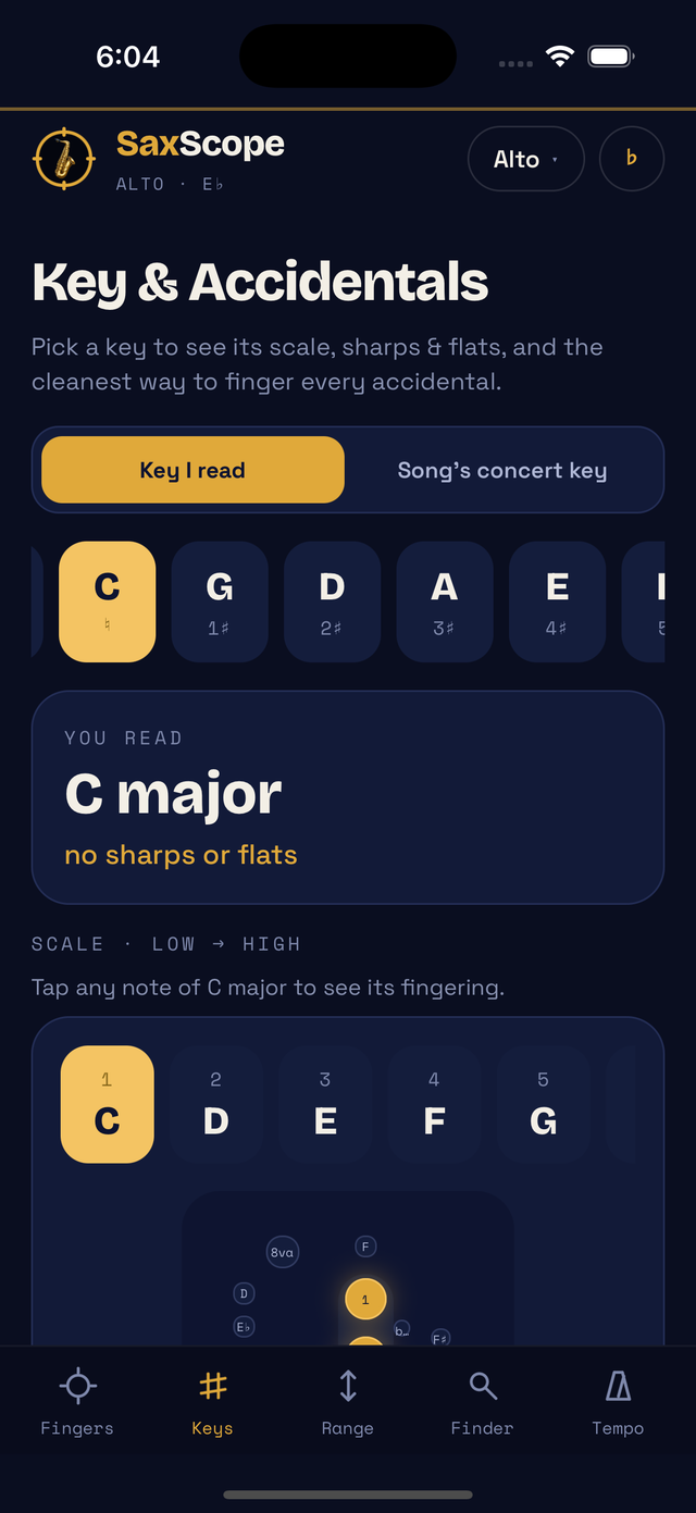 Key & Accidentals screen
